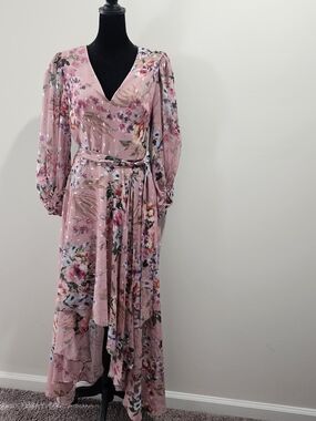 Eliza J Pink Floral-Print Belted High-Low Dress Size 4